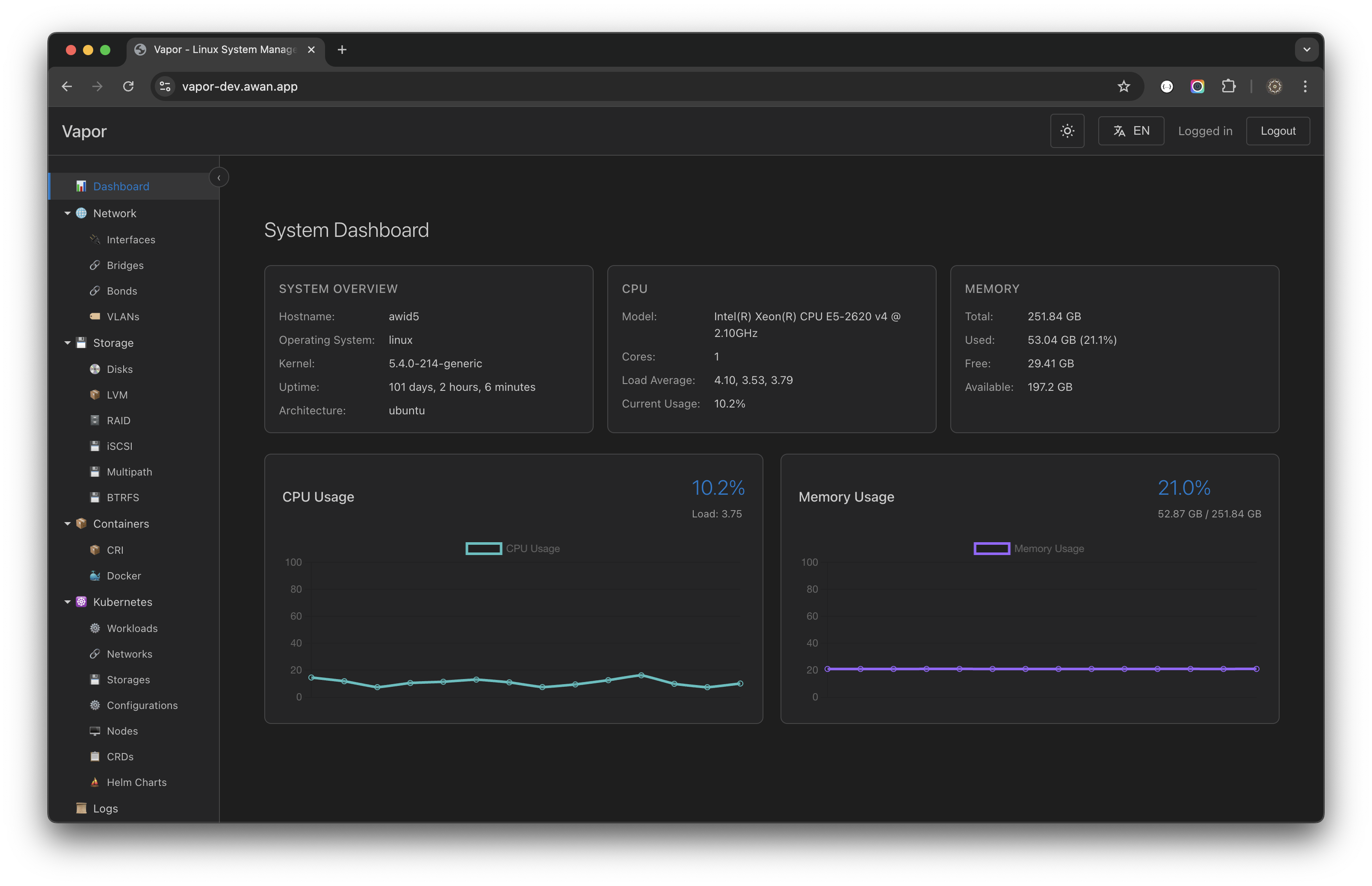 Vapor Dashboard - Real-time Infrastructure Monitoring and Management
