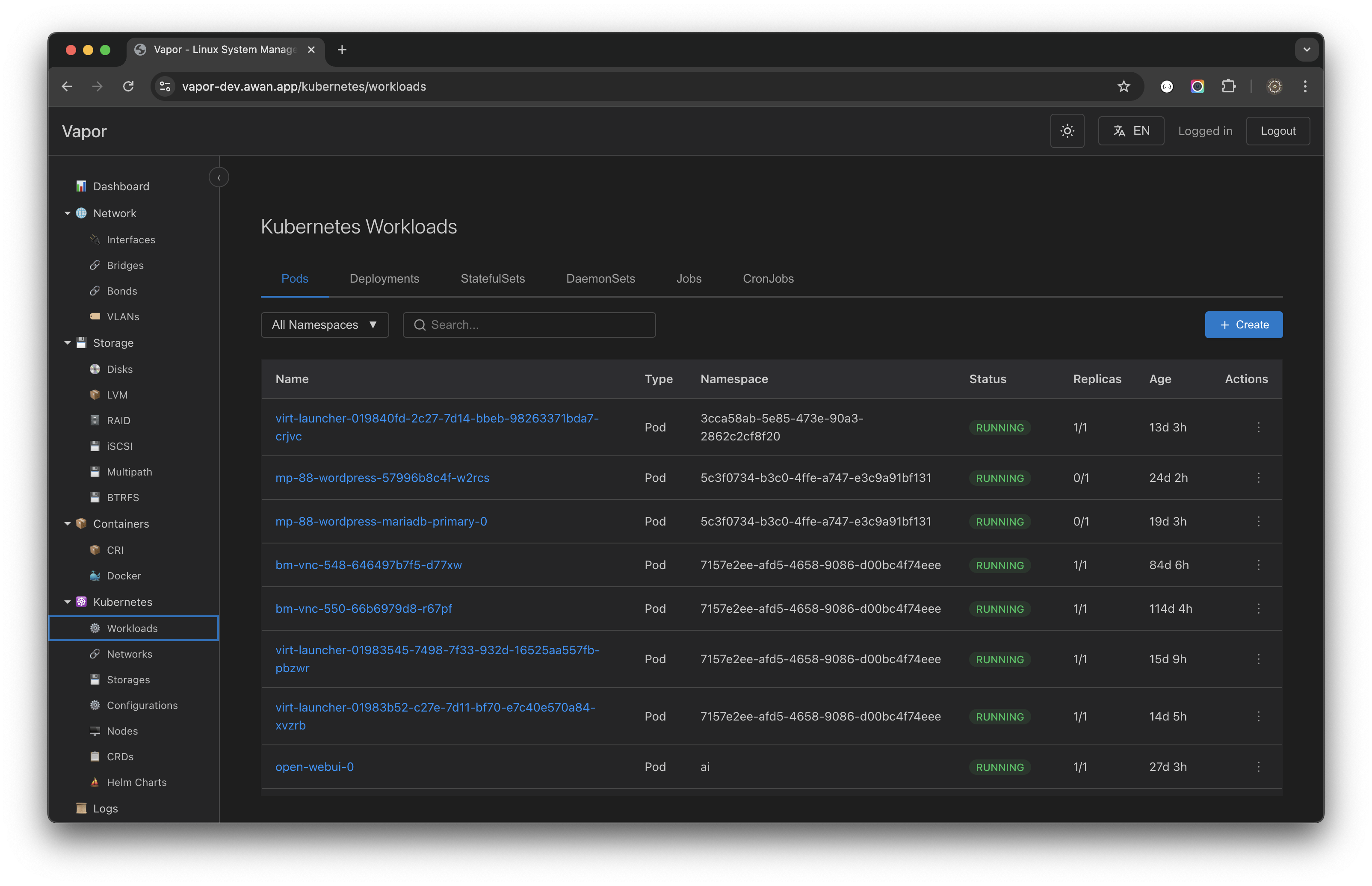 Kubernetes Pods List